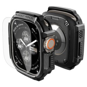 SPIGEN RUGGED ARMOR IR GRŪDINTO STIKLO APSAUGINIS STIKLAS APPLE WATCH ULTRA 1 / 2 / 3 (49 MM) MATINĖ JUODA