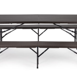 Maitinimo rinkinys su 180 cm banketiniu stalu ir 2 rotango suolais – Rudas, MultiGarden - Image 2