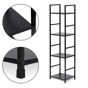 Moderni medinė lentyna, metalinis rėmas LOFT, 4 lentynos, juoda ModernHome - Image 2