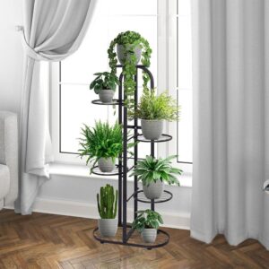 Modernus metalinis gėlių stovas 6 pakopų augalų lentyna juodas ModernHome - Image 2