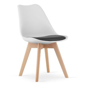 Kėdžių komplektas, juodos ir baltos spalvos, medinės kojos, 4 vnt. - Image 2