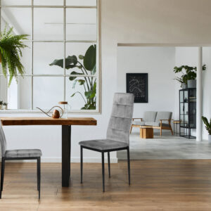 4 aksominių kėdžių komplektas valgomajam ir svetainei, 4 vnt., pilkos spalvos, ModernHome - Image 2