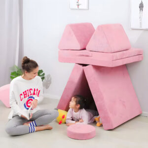 Didelė sulankstoma modulinė sofa vaikams „pasidaryk pats“, 8 minkštos pagalvės – rožinė ECOTOYS - Image 2