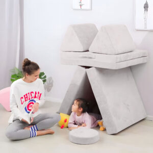 Didelė sulankstoma modulinė sofa vaikams „pasidaryk pats“, 8 minkštos pagalvės – pilka ECOTOYS - Image 2