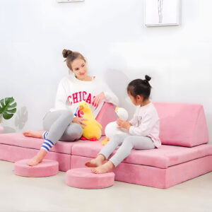 Didelė 2 vietų modulinė sulankstoma sofa vaikams „pasidaryk pats“ su 10 minkštų pagalvėlių – rožinė ECOTOYS - Image 2