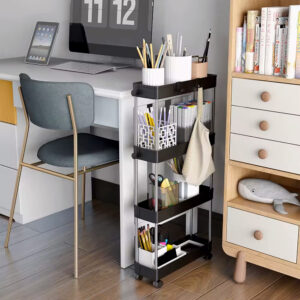 Plastikinė vonios kambario lentyna su 4 lentynomis ir ratukais, juoda, ModernHome - Image 2