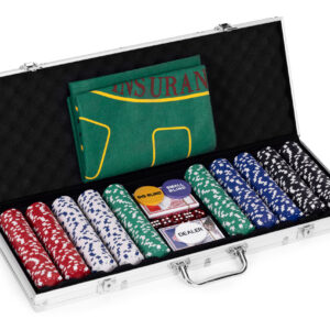 Pokerio ir „Blackjack“ rinkinys – 500 žetonų, 2 kortų kaladės, kauliukai, žaidimų kilimėlis, rakinamas lagaminas - Image 2