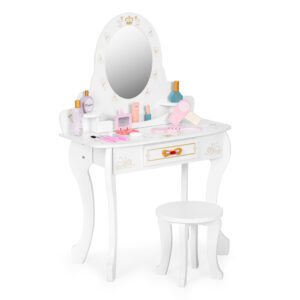Didelis medinis tualetinis staliukas vaikams su veidrodžiu, rožiniais priedais ECOTOYS - Image 2