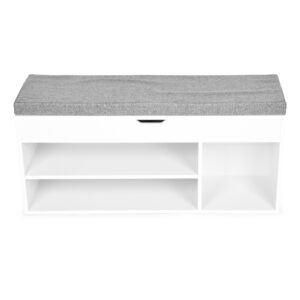 Batų spintelė su pilka pagalvėle ir pakeliama sėdyne, 3 lentynos, balta, ModernHome - Image 2