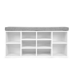 Batų spintelė su pilka pagalvėle, 10 lentynų, balta, ModernHome - Image 2