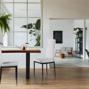 4 valgomojo kėdžių komplektas svetainei iš eko odos, ergonomiškas atlošas, baltos - Image 2