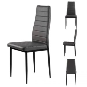 4 kėdžių komplektas svetainei ir valgomajam iš eko odos, ergonomiškas atlošas, pilkos spalvos - Image 2