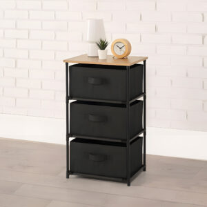 Spintelės lentynų organizatorius, medžiaginis su išimamais krepšiais, 3 lygių, lofto stiliaus, juodas, ModernHome - Image 2