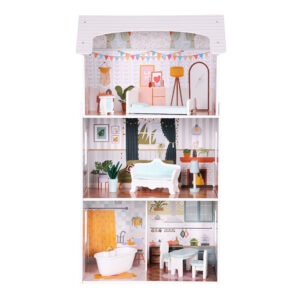 Lėlių namelis Alice – 3 aukštai, 4 kambariai, rinkinys su 9 baldais ECOTOYS - Image 2