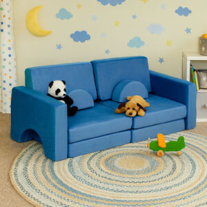 Sudedama modulinė sofa vaikams, didelė, 2 vietų, „pasidaryk pats“, 10 minkštų pagalvių – mėlyna ECOTOYS - Image 2