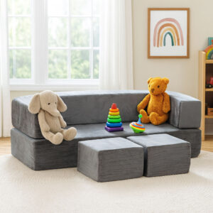 Modulinė sulankstoma sofa vaikams DIY 4 minkštos pagalvėlės - Pilka ECOTOYS - Image 2