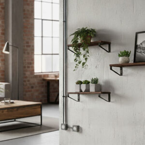 Sieninis gėlių stovas su 3 kabančiomis lentynomis gėlėms ir dekoracijoms, Loft stiliaus ModernHome - Image 2