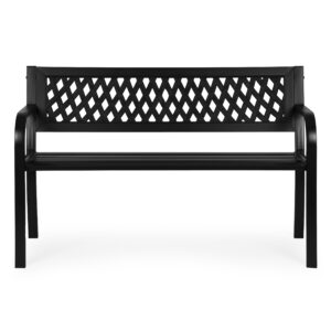 Sodo suoliukas su ažūriniu atlošu 120×50 cm, metalinis, parko stiliaus, juodas, MultiGarden - Image 2