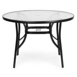 Apvalus sodo stalas 80 cm, terasai, sodui, balkonui, grūdintas stiklas, skylė skėčiui, MultiGarden - Image 2