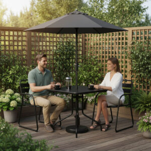 Kvadratinis sodo stalas 80 cm grūdintas stiklas skėčio anga juodas MultiGarden - Image 2