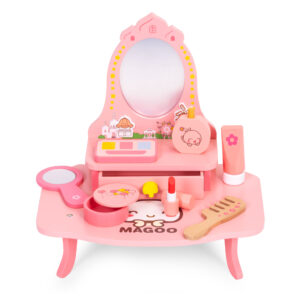 Medinis vaikiškas kosmetinis staliukas su veidrodžiu ir stalčiumi, 7 priedai, ECOTOYS - Image 2