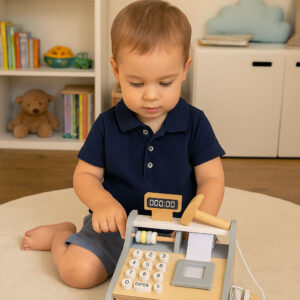 Medinis kasos aparatas vaikams su skaitytuvu, banknotais, monetomis ir kortele, ECOTOYS - Image 2
