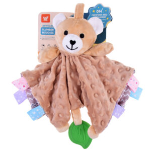 Sensorinis jaukus pledukas MINKY TEDDY BEAR su etiketėmis, kramtuku, pakabuku ZA4744 - Image 7
