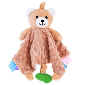 Sensorinis jaukus pledukas MINKY TEDDY BEAR su etiketėmis, kramtuku, pakabuku ZA4744 - Image 3