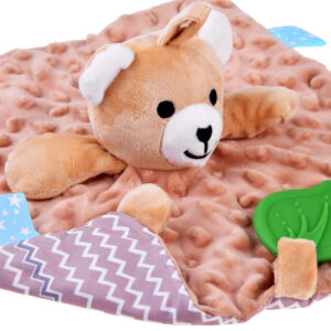 Sensorinis jaukus pledukas MINKY TEDDY BEAR su etiketėmis, kramtuku, pakabuku ZA4744 - Image 4