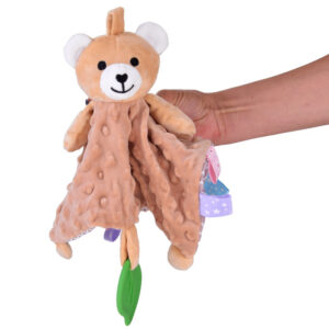 Sensorinis jaukus pledukas MINKY TEDDY BEAR su etiketėmis, kramtuku, pakabuku ZA4744 - Image 5