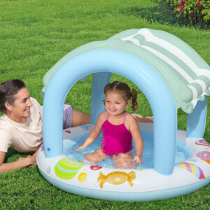 Bestway mėlynas ir baltas baseinas su stogeliu ir pripučiamu dugnu 104cm 52638 - Image 3