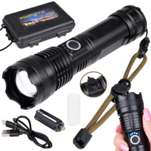 Galingas USB įkraunamas LED žibintuvėlis, vandeniui atsparus SP0799