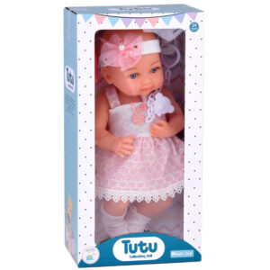 Guminė lėlė kūdikis su rožine suknele, buteliuku, čiulptuku ZA5235 - Image 8