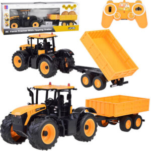 JCB nuotoliniu būdu valdomas traktorius su savivarte priekaba Double E 1:16 RC0670
