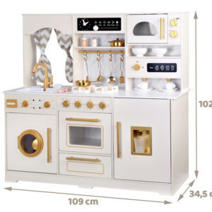Didelė medinė virtuvė „Glamour“ stiliaus su auksiniais priedais, šviesos ir garso efektais ZA5270 - Image 3