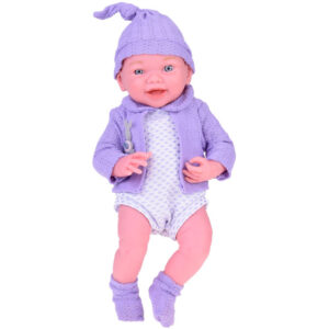 Besišypsanti lėlė kūdikis su violetiniu megztiniu ir kepure 40 cm ZA5321 - Image 4