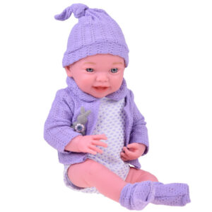 Besišypsanti lėlė kūdikis su violetiniu megztiniu ir kepure 40 cm ZA5321 - Image 2