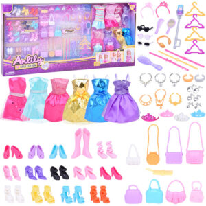 Lėlių drabužių rinkinys LARGE DOLL SET suknelės, rankinės, batai, papuošalai ZA5417