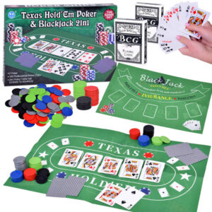 Kortų žaidimų rinkinys 2in1 Pokeris ir BlackJack: žetonai + kortos + lenta GR0706