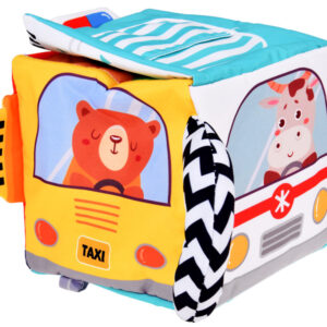 Sensorinis žaislas SOFT CUBE Montessori Gyvūnai Transporto priemonės ZA5587 - Image 5