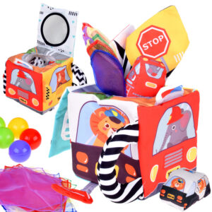 Sensorinis žaislas SOFT CUBE Montessori Gyvūnai Transporto priemonės ZA5587