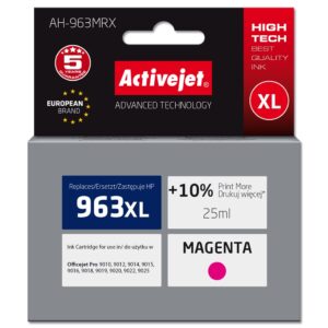 Activejet AH-963MRX rašalas HP spausdintuvams, pakaitinis HP 963XL 3JA28AE; Premium; 1760 puslapių; violetinės spalvos