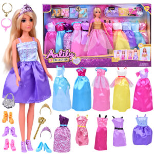 Anlily MODEL lėlė + didelis 11 princesės suknelių ir aksesuarų rinkinys ZA5695