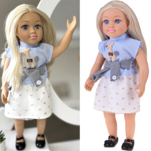 Didelė, žavinga 48 cm lėlė su suknele + įmontuota melodija ir minkštu korpusu ZA5843