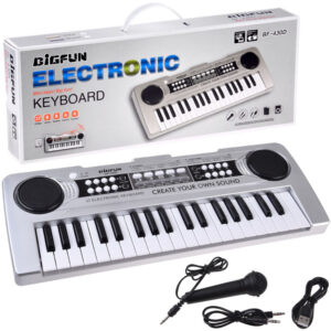 Mini vargonų KLAVIATŪRA 37 klavišų + mikrofonas SIDABRINĖ IN0183