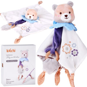 Minkštas pliušinis žaislas TEDDY su antklode ir kramtuku – dovana kūdikiui ZA5879