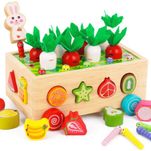Montessori medinis rūšiuoklis vežimėlis pagauk kirmėlytę morkos dėlionė ZA5903 - Image 3