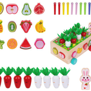 Montessori medinis rūšiuoklis vežimėlis pagauk kirmėlytę morkos dėlionė ZA5903 - Image 4
