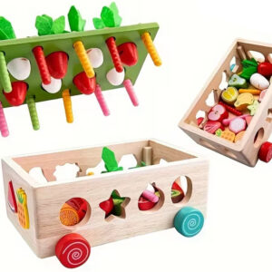 Montessori medinis rūšiuoklis vežimėlis pagauk kirmėlytę morkos dėlionė ZA5903 - Image 8