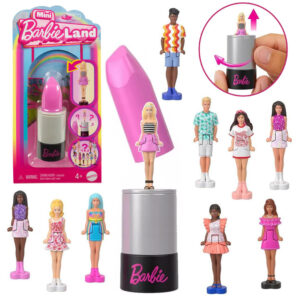 Mattel Mini Barbie Land staigmenos lėlė lūpų dažų pakuotėje Barbie arba Ken ZA6037